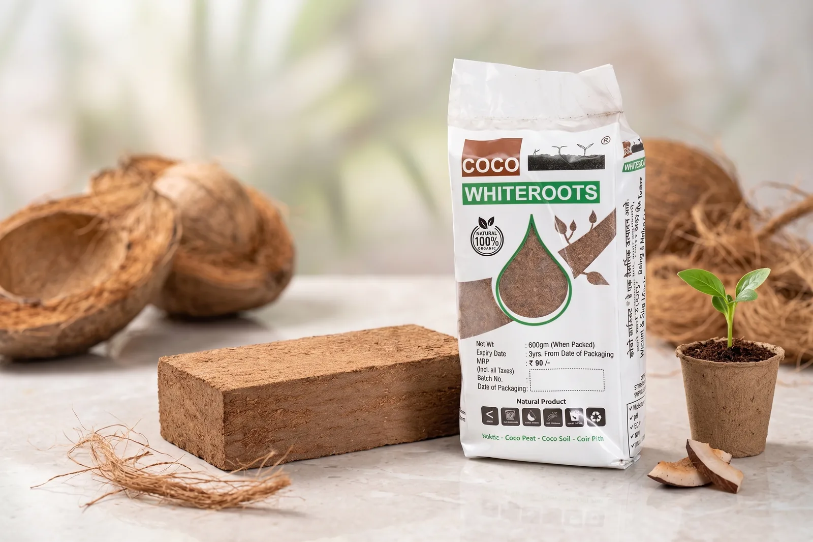 Coco White Roots 650 g Brick — Hi-Tech Growing Media