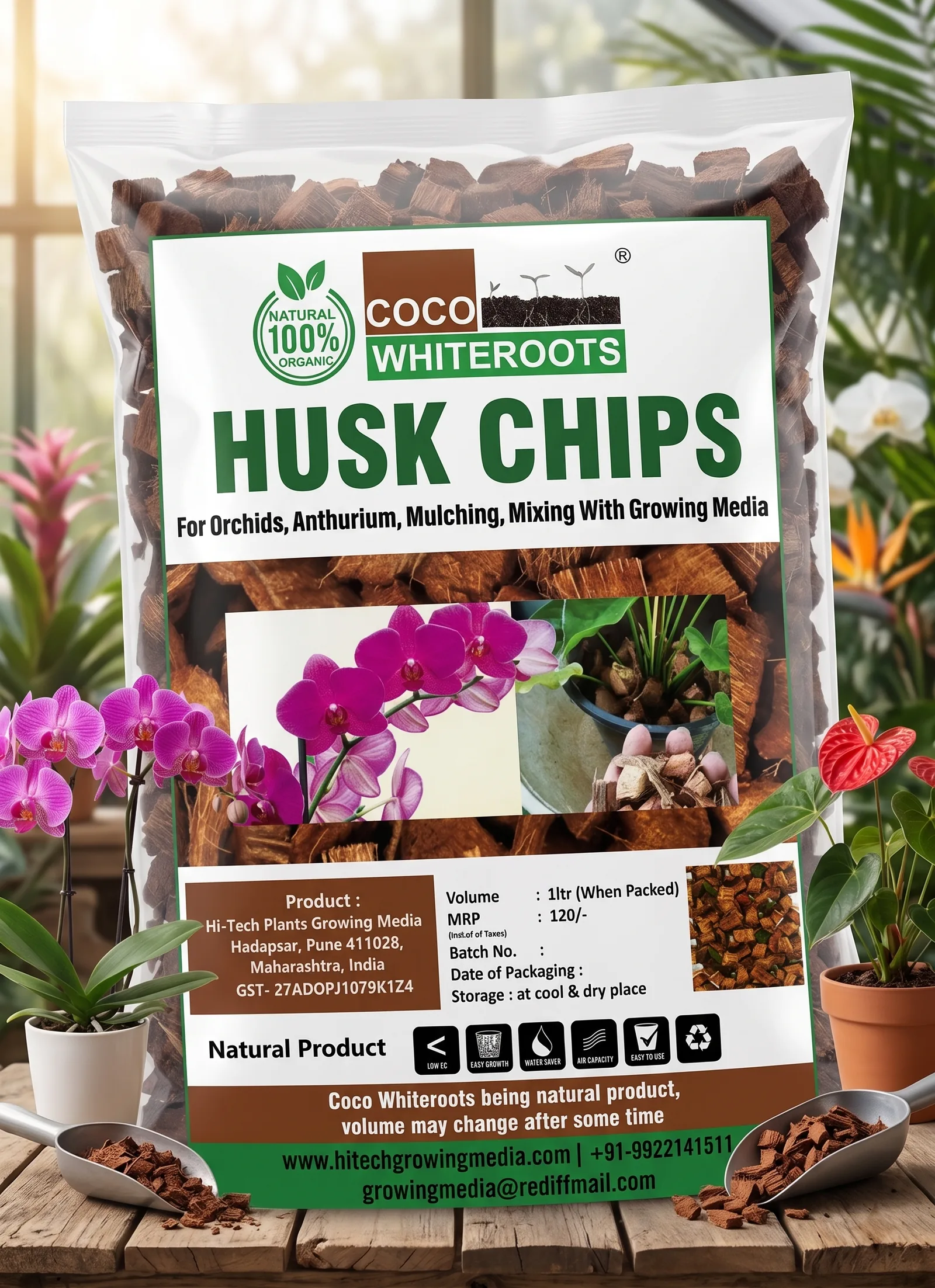 Husk Chips (1 L Pack) — Hi-Tech Growing Media